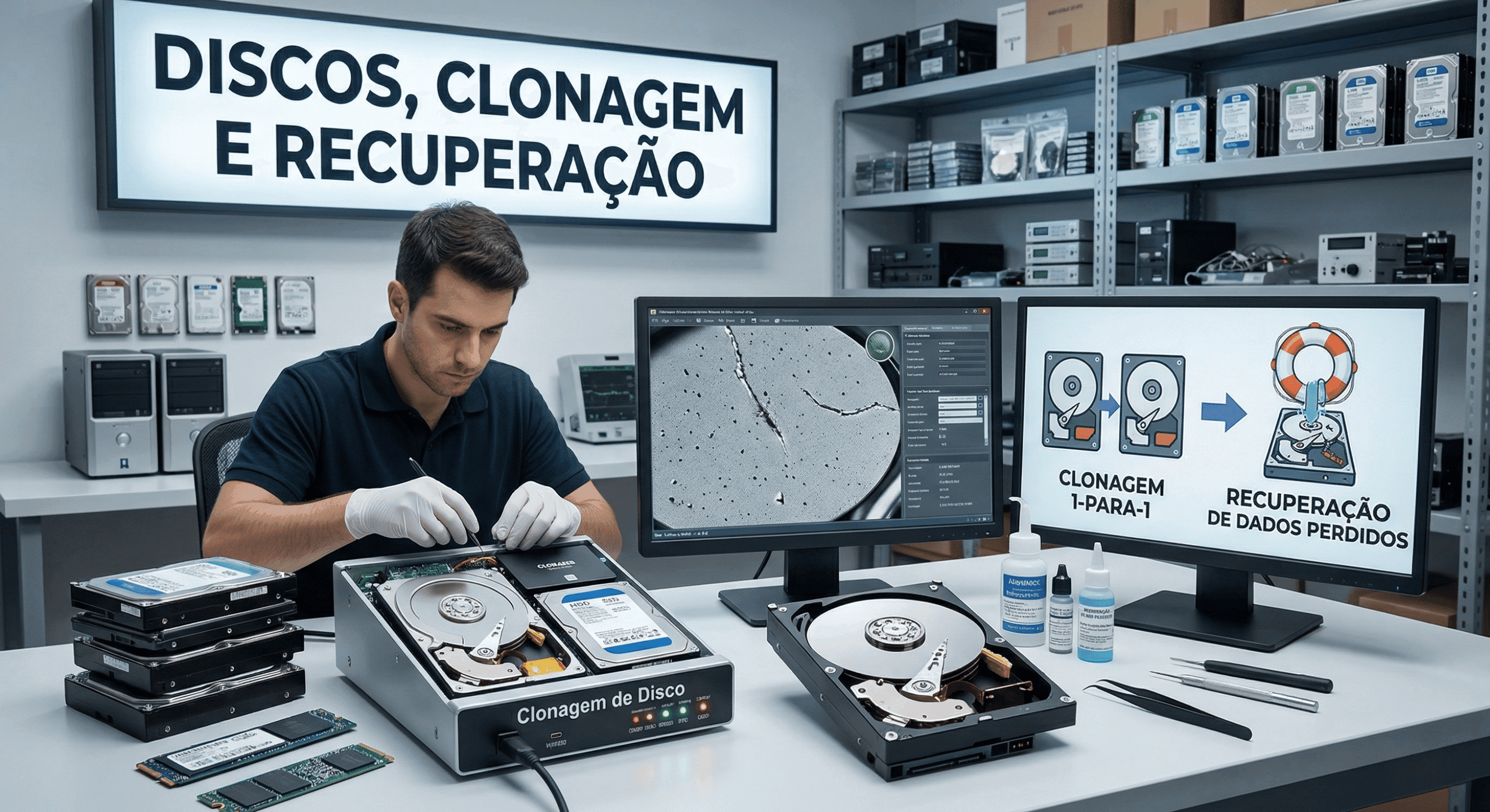 SSD e ferramentas sobre bancada