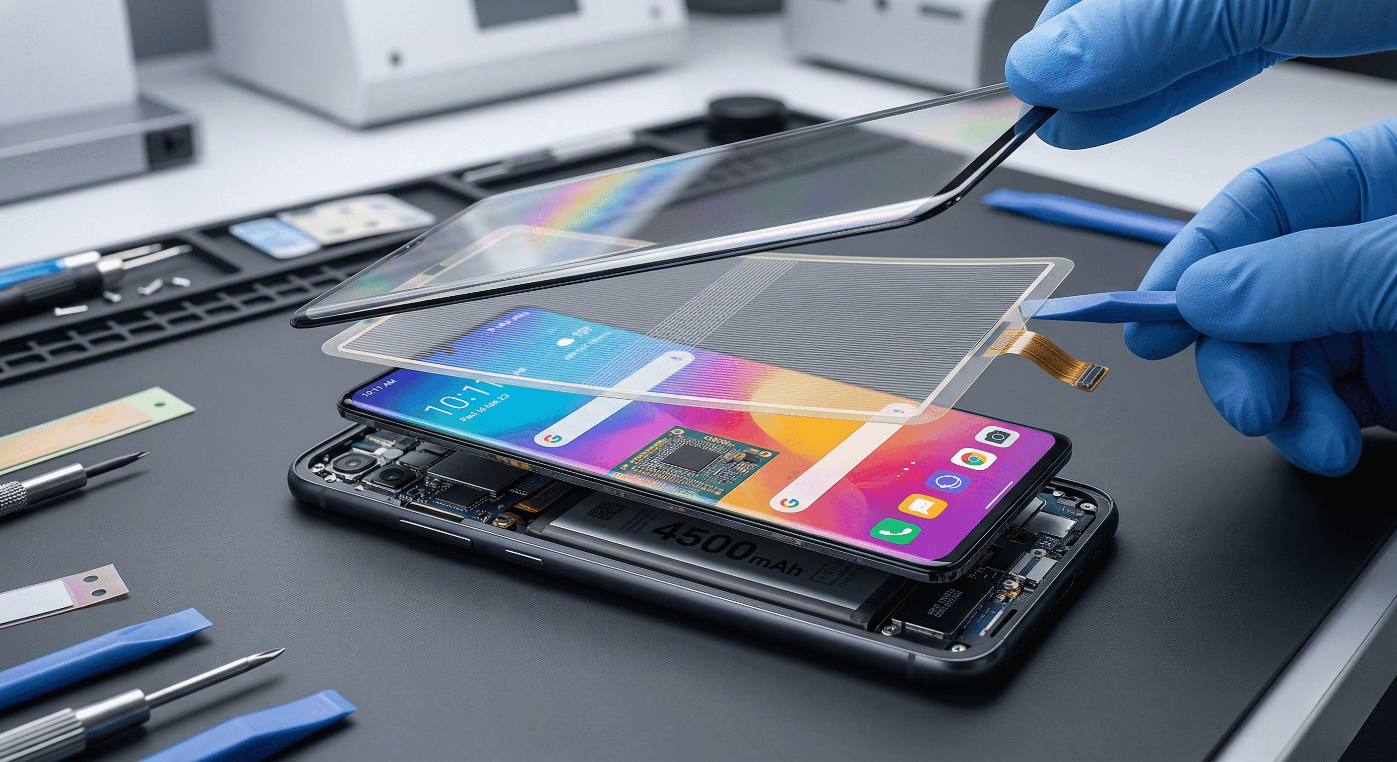 Troca de tela de celular na bancada