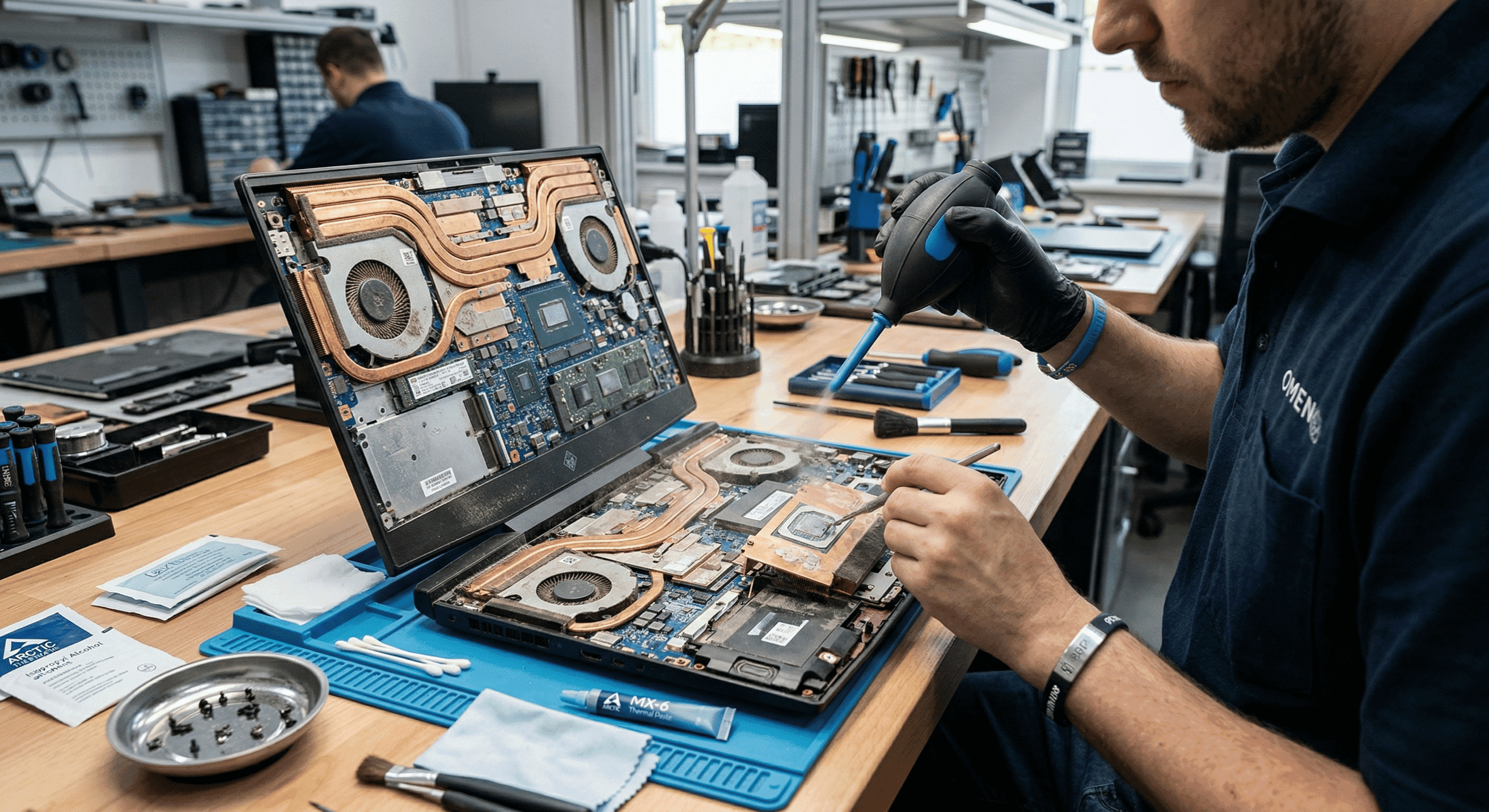 Notebook aberto para limpeza térmica e cooler